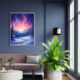 Póster poster iluminado por el paisaje de nieve serena