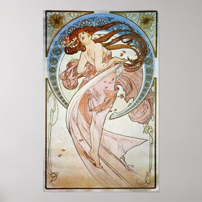 Póster Poster ilustrado con flores de estilo Art Nouveau  (Frente)