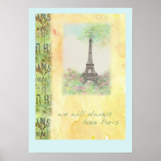 Póster Poster ilustrado de la Torre Eiffel de París