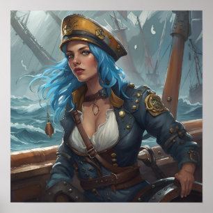 Póster Poster - Imagen AI del Chica de barrido pirata azu
