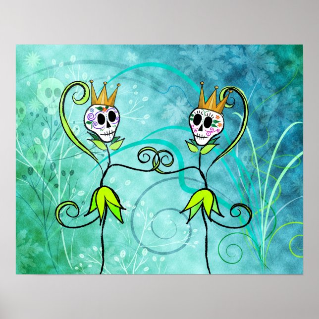 Póster Poster/impresión de cráneo azucarero de las flores (Frente)