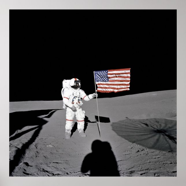 Póster Poster/Impresión: Moonwalk y la bandera estadounid (Frente)