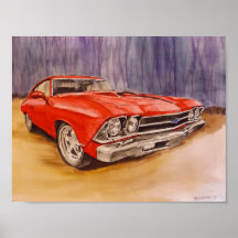 poster impreso rojo 69 Chevelle