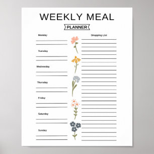 Póster Poster imprimible de planificador de comidas seman
