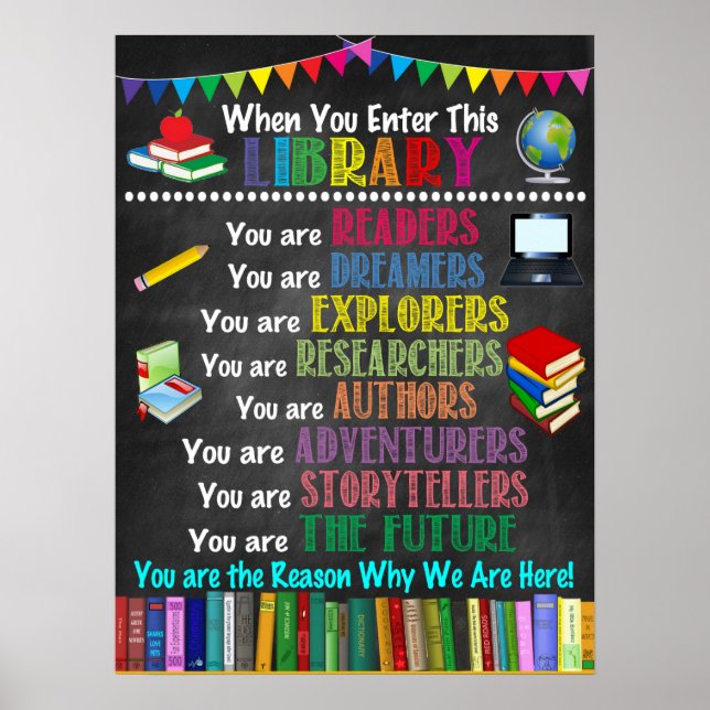Póster Poster imprimible en aula de la biblioteca escolar (Frente)