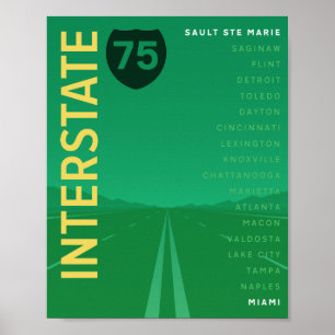 Póster Poster Interstate 75 (I-75) (Verde)