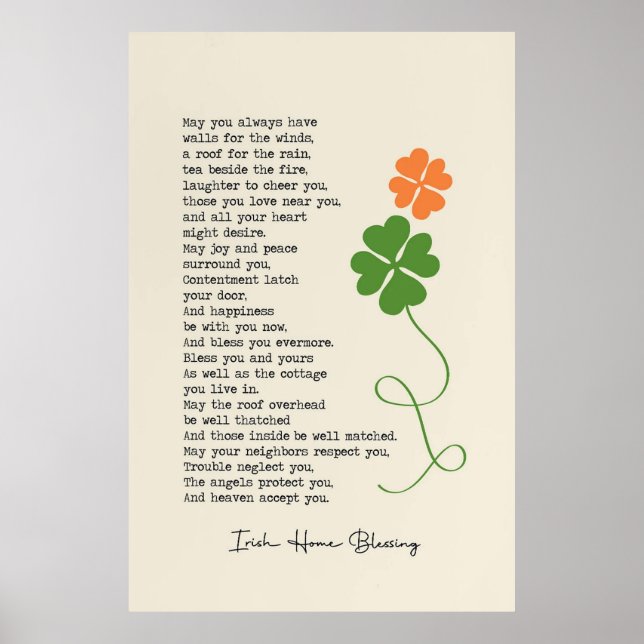 Póster Poster irlandés de bendición de casa (Frente)