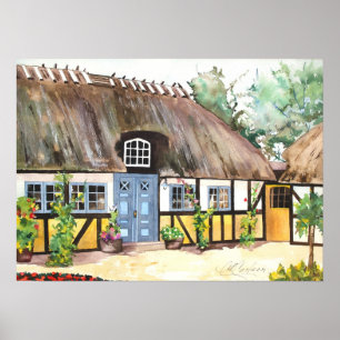 Póster Poster irlandés de la cabaña del tejado de la paja
