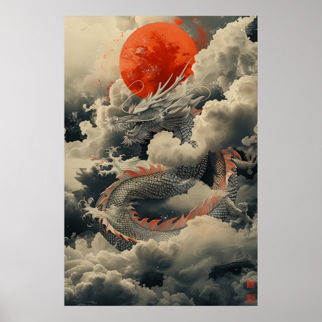 Póster Poster Japanese Dragon Ukiyo-e – Mythical Power Po (Frente)
