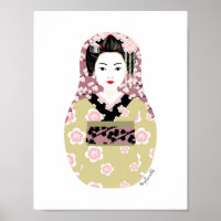 Poster japonés Geisha Matryoshka