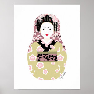 Póster Poster japonés Geisha Matryoshka