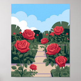 Póster Poster Jardín de Rosa - Floral de vector plano Min