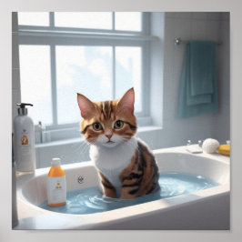 Póster poster La experiencia de baño del gato