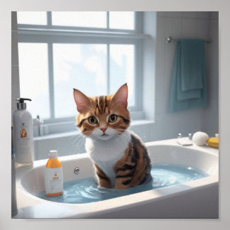 Póster poster La experiencia de baño del gato