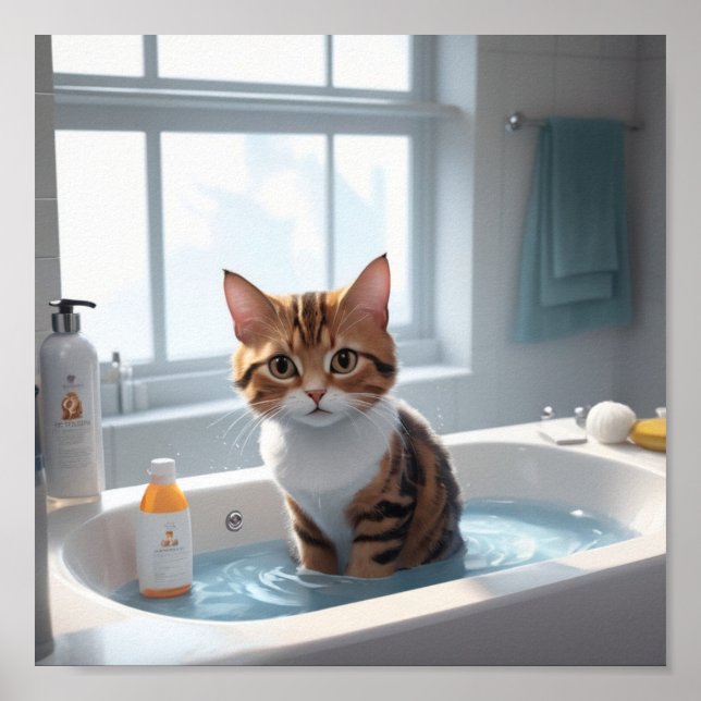 Póster poster La experiencia de baño del gato (Frente)