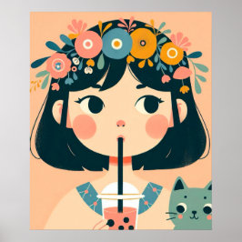 Póster Poster “La petite fille au bubble tea“