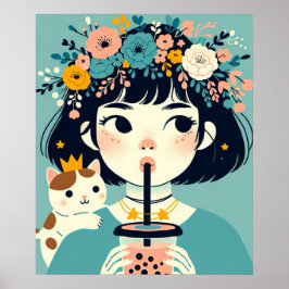 Póster Poster “La petite fille au bubble tea“
