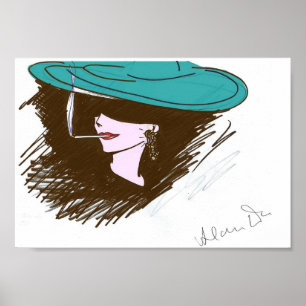 Póster Poster Lady in Hat Illustration