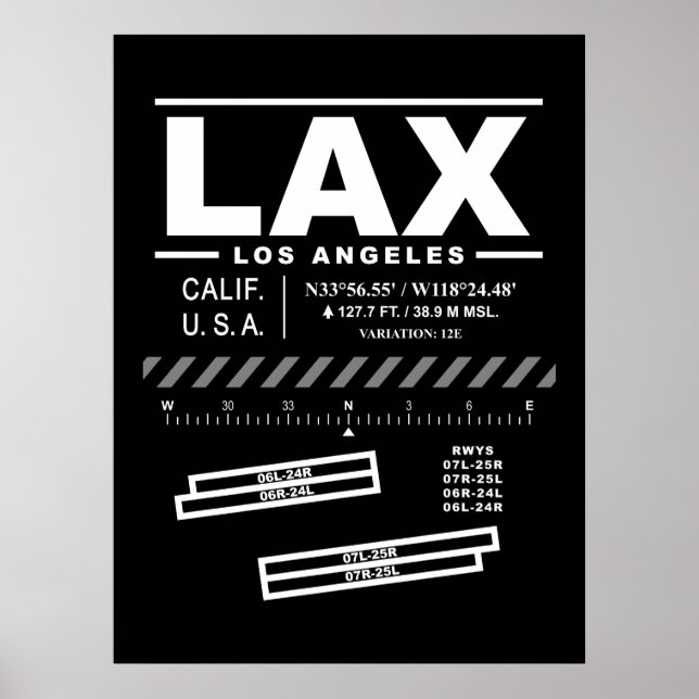 Póster Poster LAX del Aeropuerto Internacional de Los Áng (Frente)