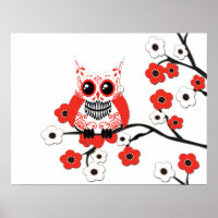 Poster Lechuza de Cerezo Blanco Rojo