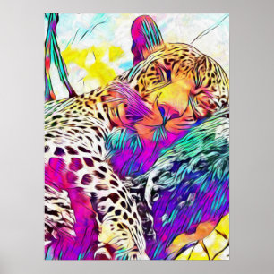 Póster Poster leopardo arco iris