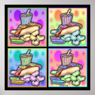 Póster Poster, lienzo - Pop Art Hot Dog con chile y un