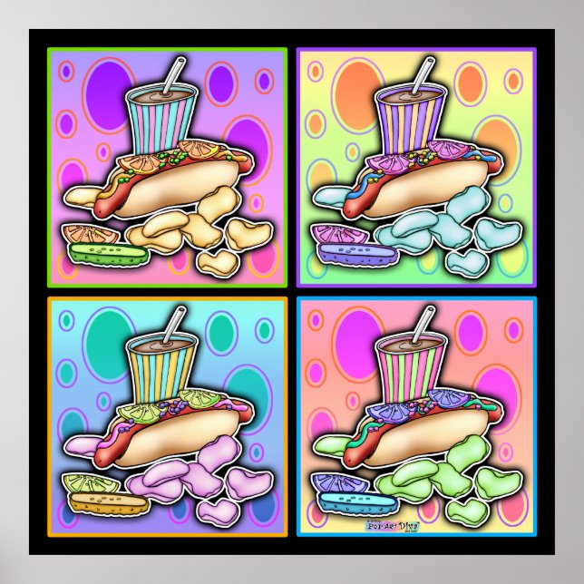 Póster Poster, lienzo - Pop Art Hot Dog con chile y un (Frente)