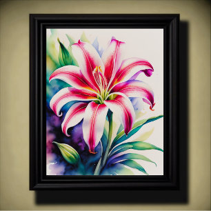 Póster Poster Lily de color rosa y blanco Stargazer