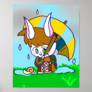 Póster poster, lindo personaje original estilo conejo