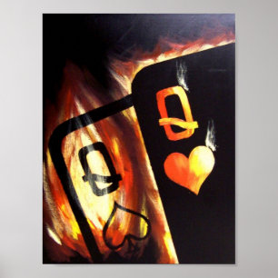 Póster Poster llameante del póker del Queens del bolsillo