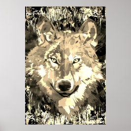 Póster Poster lobo - Poster del polígono de lobo de Sepia