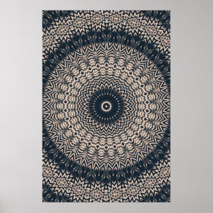 Póster Poster Mandala de búho blanco y negro