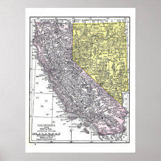 Póster Poster: Mapa de California y Nevada, 1921