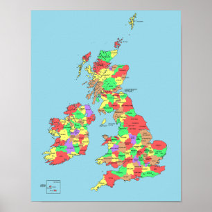 Póster Poster - Mapa de condados de Gran Bretaña