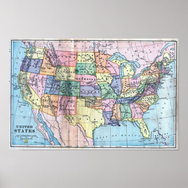 Póster Poster - Mapa de Estados Unidos (Frente)