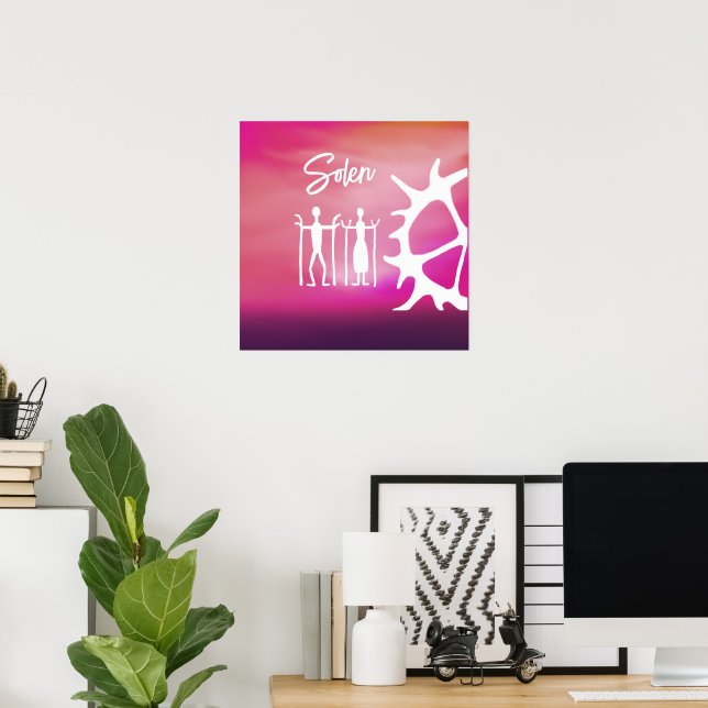 Póster Poster med samiska mönster i rosa (Oficina en casa)