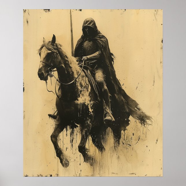 Póster Poster medieval de caballos de equitación (Frente)