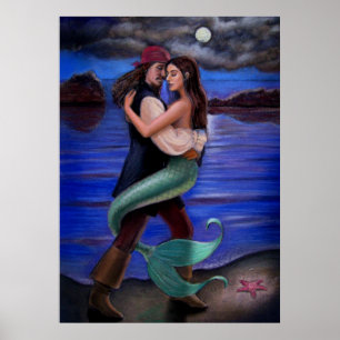 Póster poster "Mermaid & Pirate's Caribbean Love"