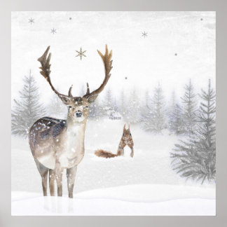 Póster Poster met hert en eekhoorn