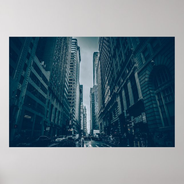 Póster Poster - Metropolis City Skyline Blue Monocrome (Frente)