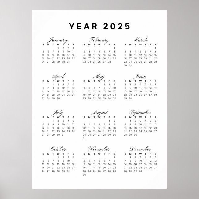 Póster Poster minimalista del calendario 2025 (Frente)