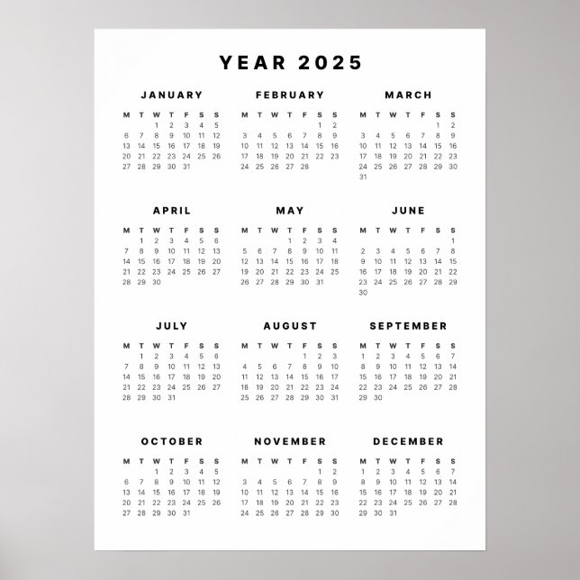 Póster Poster minimalista del calendario 2025 (Frente)