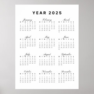 Póster Poster minimalista del calendario 2025