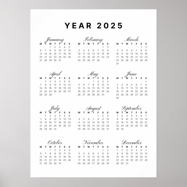 Póster Poster minimalista del calendario 2025 (Frente)