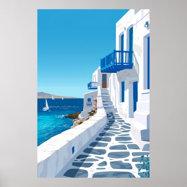Póster Poster Mirador del Mar Azul de Mykonos (Frente)