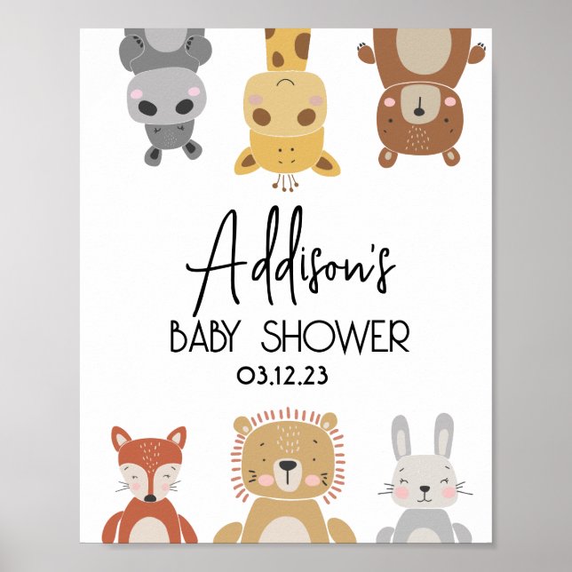 Póster Poster moderno de Baby Shower para animales de beb (Frente)