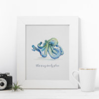 Poster motivacional de octopus azul acuarela