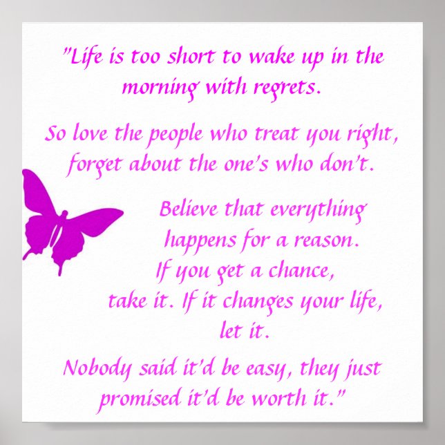 Póster poster motivacional "La vida es demasiado corta" (Frente)