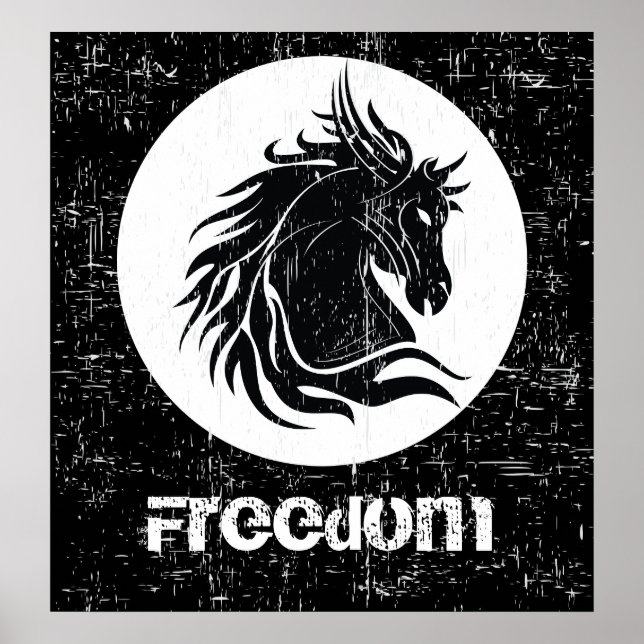 Póster Poster motivador de cabeza de caballo negro y blan (Frente)