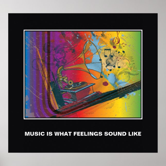 Póster Poster motivador de citas de música gramófona retr (Frente)